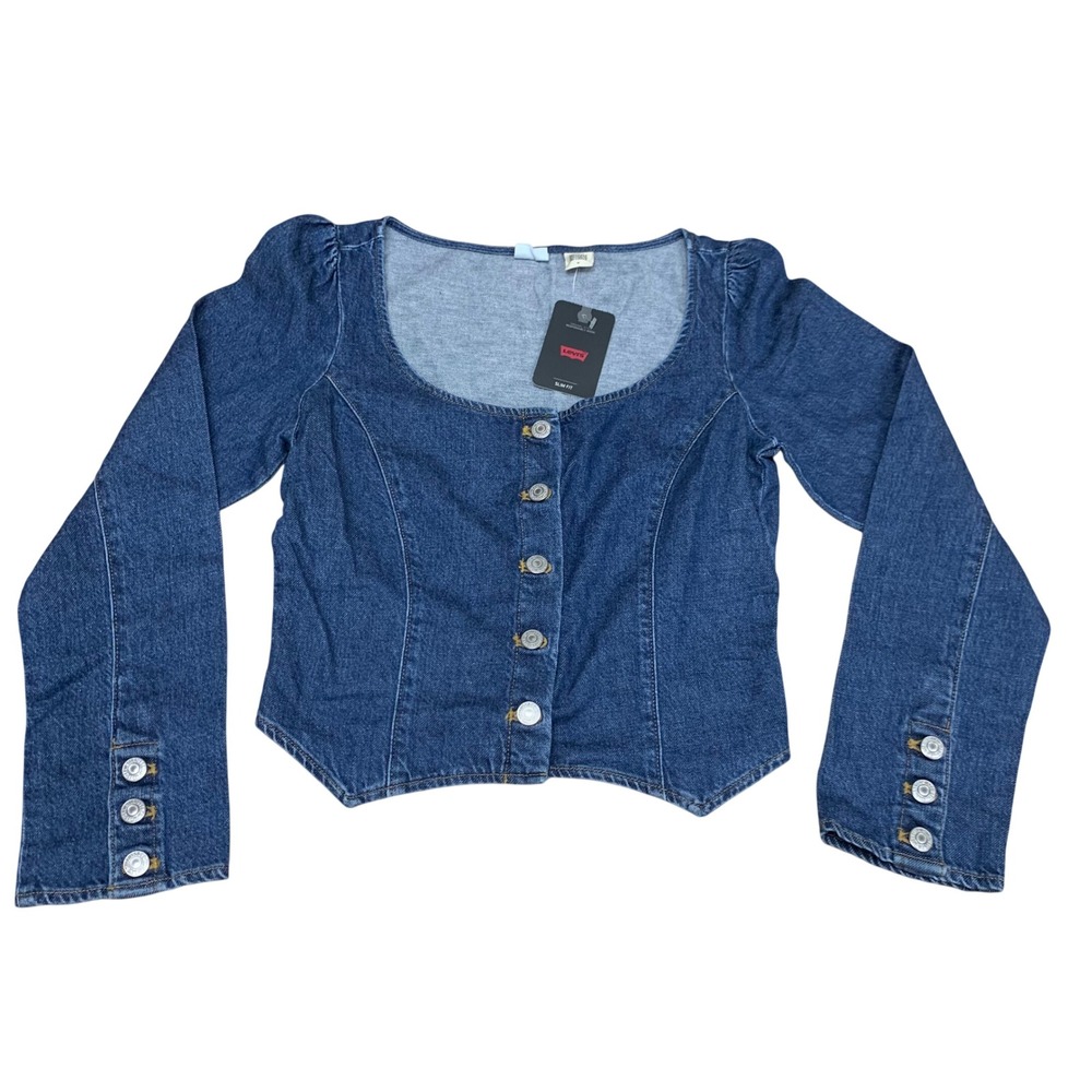 Levi's Denim Top Womens Medium Blue Slim Fit Square Neck Button Down A5965-0004